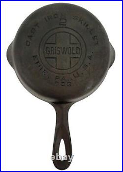 Antique Griswold No. 2 Cast Iron Skillet Pan 703 Large Block Logo Smooth Bottom