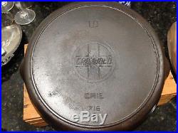 Antique Griswold Slant Logo No. 10 Cast Iron Skillet With Heat Ring, P/n 716 B
