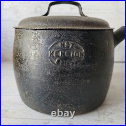 Antique Kenrick Cast Iron Pot Sauce Pan w Lid 8pt No 7 Long Handle Romany Gypsy