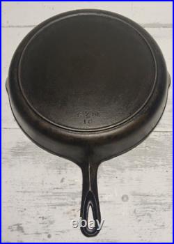 Antique Large Well Seasoned #10 Cast Iron Skillet Fry Pan No Notch Heat Ring