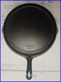 Antique Large Well Seasoned #10 Cast Iron Skillet Fry Pan No Notch Heat Ring