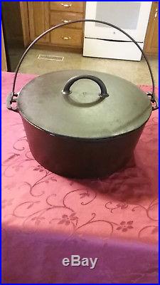 Antique Pre-Griswold ERIE #10 Dutch Oven w Lid Heat ring Bail handle Restored