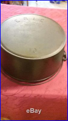 Antique Pre-Griswold ERIE #10 Dutch Oven w Lid Heat ring Bail handle Restored