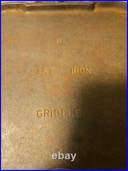 Antique Pre Griswold Erie #8 Cast Iron Griddle