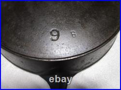 Antique Pre Griswold Erie #9 FLAT Cast Iron Skillet with Maker's Mark