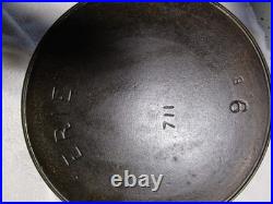 Antique Pre Griswold Erie #9 FLAT Cast Iron Skillet with Maker's Mark