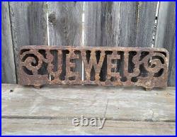 Antique Rustic Cast Iron Salvage Shelf Sign Jewel Stove Oven Furnace