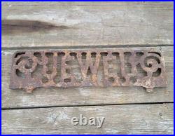 Antique Rustic Cast Iron Salvage Shelf Sign Jewel Stove Oven Furnace