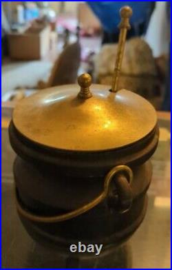 Antique Small Gypsy Pot Cauldron Cast Iron SMUDGE POT Brass Lid & Long Wand