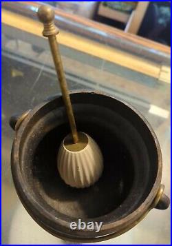 Antique Small Gypsy Pot Cauldron Cast Iron SMUDGE POT Brass Lid & Long Wand