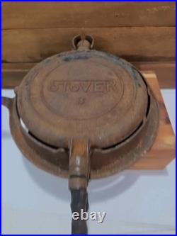 Antique Stover #8 Cast Iron Waffle Iron, Wood Handles, Rustic
