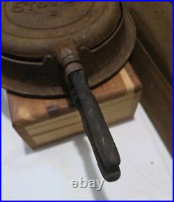 Antique Stover #8 Cast Iron Waffle Iron, Wood Handles, Rustic