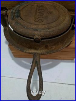 Antique Stover #8 Cast Iron Waffle Iron, Wood Handles, Rustic