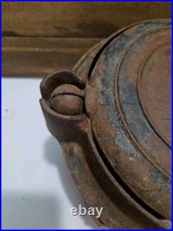 Antique Stover #8 Cast Iron Waffle Iron, Wood Handles, Rustic
