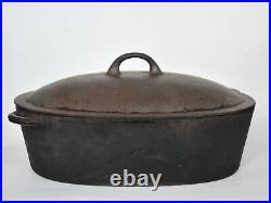 Antique Swedish Kockums 3L Oval Cast Iron Dutch Oven Roaster