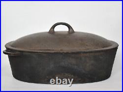 Antique Swedish Kockums 3L Oval Cast Iron Dutch Oven Roaster