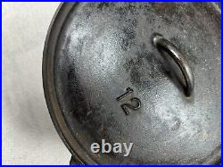 Antique Unbranded No. 12 Cast Iron Dutch Oven With Lid/ Handle 3 Legged 7 x 12