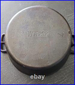 Antique WAPAK Cast Iron Dutch Oven Block Logo #7 with Lid 9 Diam withBail 1903-10