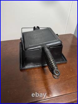 Antique Wagner Cast Iron Waffle Iron Pat. 1910 Spiral Handles