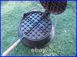 Antique Wagner Cast Iron Waffle Maker 8 in. High Base Circa 1910 Seasoned