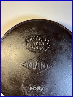 Antique c1910 Piqua Ware Miami Cast Iron Skillet Pan Thin Wall Restored Flat
