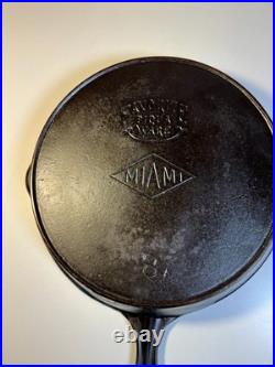 Antique c1910 Piqua Ware Miami Cast Iron Skillet Pan Thin Wall Restored Flat