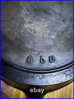 Antique cast iron skillet 8 LU fancy handle gate mark (read)
