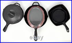 Assorted 8-Piece USA Cast Iron Cookware Set Skillets Griddles Includes Lid Lodge