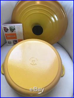 Authentic Le Creuset Yellow Enamel Round Dutch Oven 7.25 Qt #28 With Lid