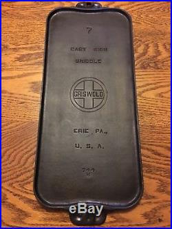 Awesome! Vtg Griswold #7 Cast Iron Long Griddle 744b