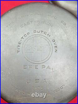 BEAUTIFUL #13 GRISWOLD CAST IRON TITE-TOP DUTCH OVEN with RAISED LETTER LID SCARCE