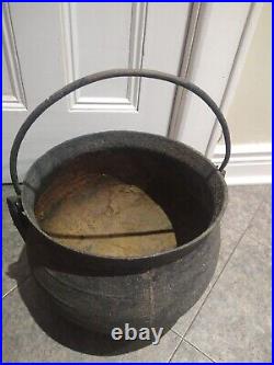 BIG Antique Cast Iron Cauldron Pot Cowboy Campfire Kettle Witch Gypsy 1800s Rare