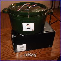 BNIB Staub Enameled Cast Iron Basil Green Round Dutch Oven Cocotte-13.25 Quart