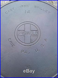 Beautiful Griswold #14 Cast Iron Skillet Large EPU Block Logo Fully Restored