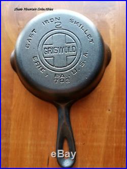 Beautiful Griswold #2 Cast Iron Skillet Large Block Epu Logo Very Nice Cond