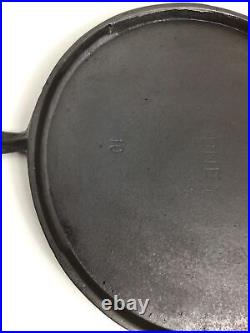 Beautiful Rare Antique Sidney Hollow Ware Cast Iron No. 10 Handle Round Griddle