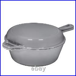 Bruntmor 5 Qt Gray Cast Iron Skillet With Lid, 2 in1 Enameled