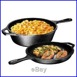 Bruntmor Cast Iron Dutch Oven Deep Fryer Skillet 3 Qrt 2 in 1 Combo Cooker New