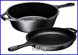 Bruntmor Cast Iron Dutch Oven Deep Fryer Skillet 3 Qrt 2 in 1 Combo Cooker New