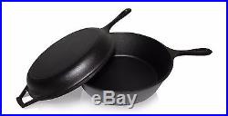 Bruntmor Cast Iron Dutch Oven Deep Fryer Skillet 3 Qrt 2 in 1 Combo Cooker New