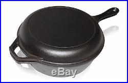 Bruntmor Cast Iron Dutch Oven Deep Fryer Skillet 3 Qrt 2 in 1 Combo Cooker New