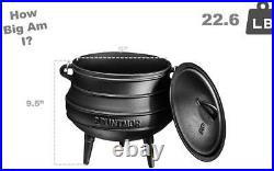 Bruntmor Cast Iron Pre-Seasoned Potjie African Pot With Lid 10 Quarts Size