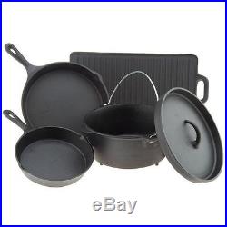 CAST IRON COOKWARE SET 5 Piece Dutch Oven Cooking Pots Skillets Home Camping NEW