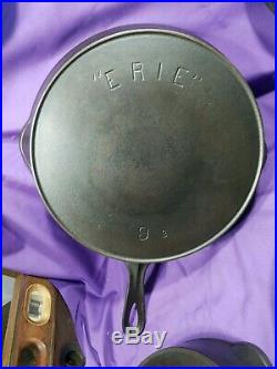 COMPLETE #6-12 ERIE CAST IRON SKILLET SET ALL With MAKER MARKS & MATCHING HANDLE
