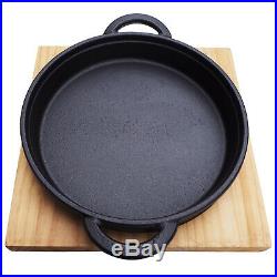 Cast Iron Cookware Frying Pan Grill Backing Pot Skillet With Wood Serving Board