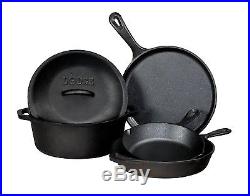 Cast Iron Cookware Set 5 Piece Pot Pan skillet Griddle Pre Seasoned Lodge