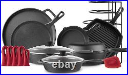 Cast Iron Cookware Set Complete Pre-Seasoned Kit 8 Skillet + 10+12 Skille