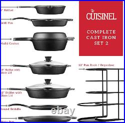 Cast Iron Cookware Set Complete Pre-Seasoned Kit 8 Skillet + 10+12 Skille