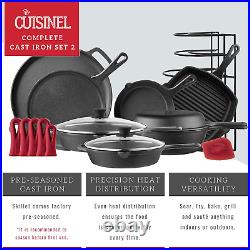 Cast Iron Cookware Set Complete Pre-Seasoned Kit 8 Skillet + 10+12 Skille