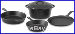 Cast Iron Cookware Set Seasoned 5 Piece Camping Cooking Pots Pans Griddle Black